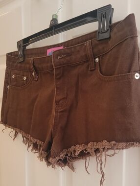 Edikted Brown Frayed Hem Denim Shorts New Without Tags